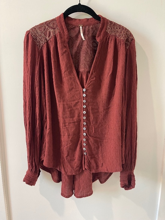 Free People Tops - Free People Women's Canyon Rose Metallic Embroidered Hi Low Blouse XS